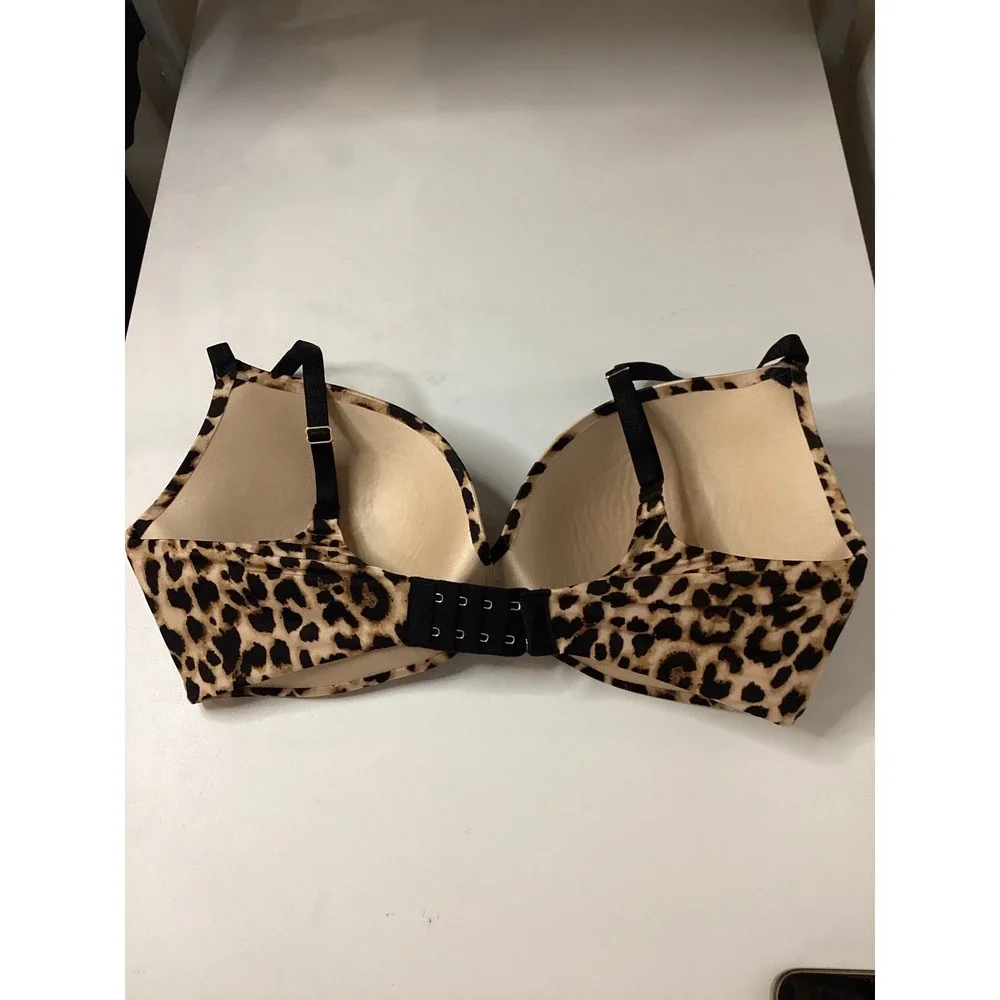 Victorias Secret Leopard Print Push‎ Up Bra Animal Print Tan Brown Black Logo
